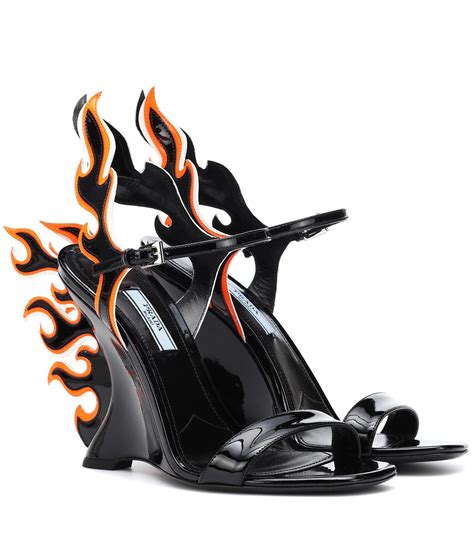 prada flame sandals black|Prada flame wedge shoes.